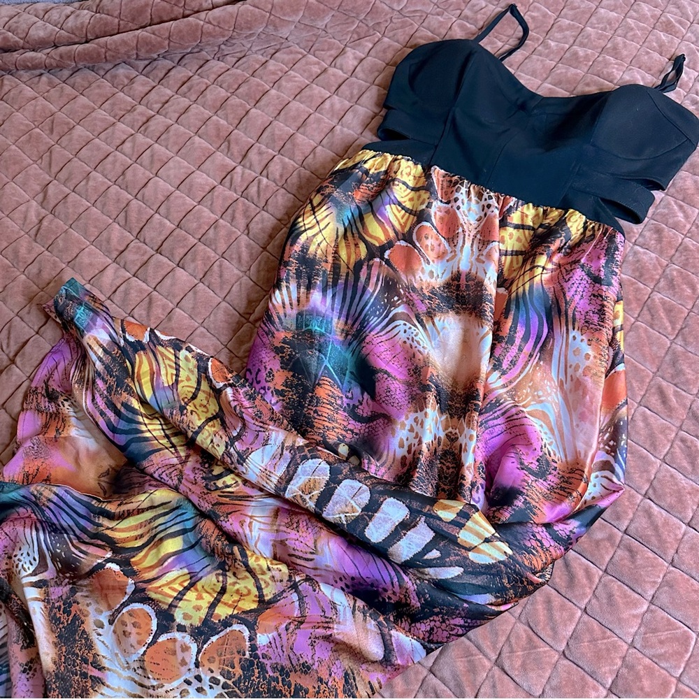Vintage Bebe Butterfly Floral Maxi Dress With Waist Cut Outs